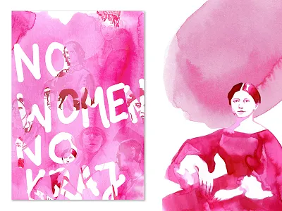 No women no kraj feminism magenta poster watercolor