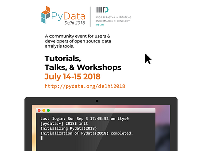 PyData Delhi 2018 Announcement Poster macbook minimalist pydata pydata delhi