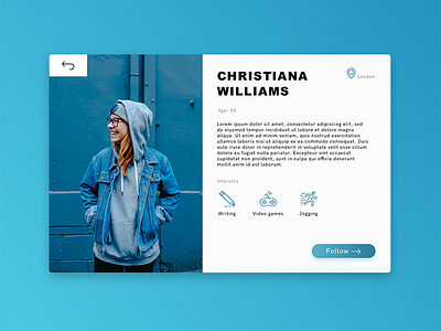 Daily UI Challenge #006 bio blue dailyui dailyui 006 interests modal profile uidesign user uxdesign
