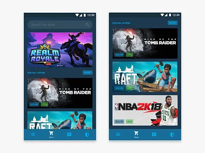 Steam Mobile app design flat graphics icons material design mobile redesign steam steam redesign ui ux