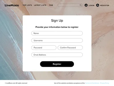 Sign Up Form design form interface light line music registration sign site up