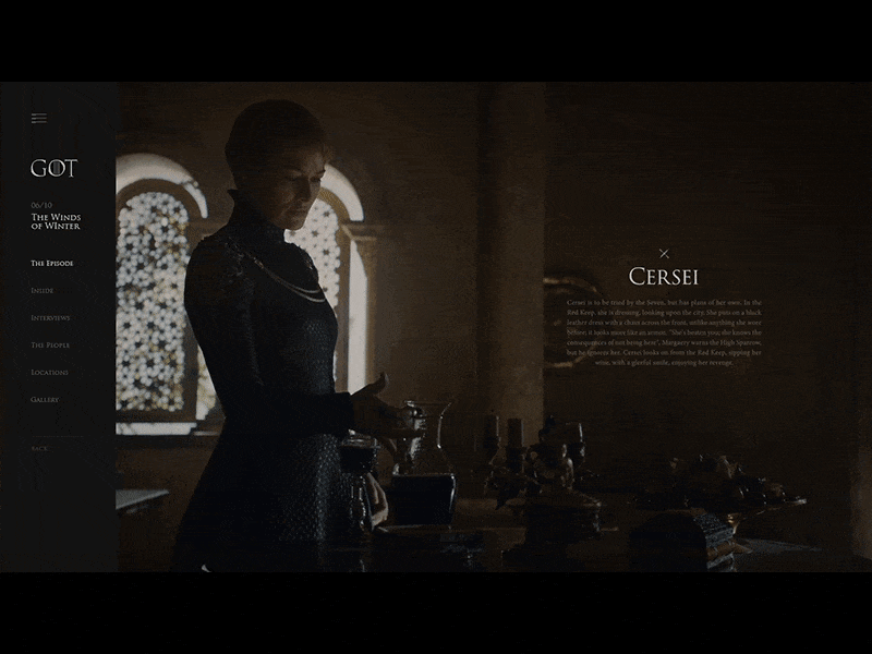 Episode Experience - Game of Thrones Viewer's Guide Experience animation drag experience full screen game of thrones got parallax scroll slide ui ux vertical