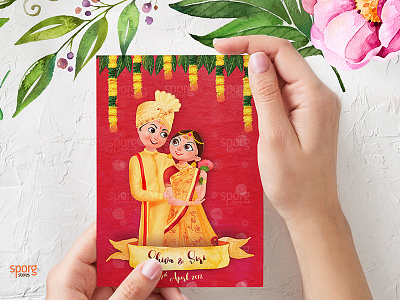 Illustrated Telugu Wedding Invitation indian wedding invitation south indian wedding telugu wedding card telugu wedding invitation