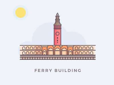 San Francisco Ferry Building artwork bay area ferry buliding illustration line drawing sanfrancisco sf vintage