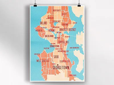 Seattle Neighborhood Map Poster art direction graphic design map poster seattle