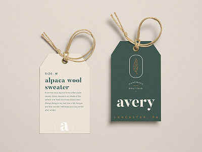 Avery Handmade Boutique Tags boutique branding dark green gold handmade hunter green logo minimal secondary marks serif tags wordmark