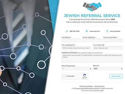 Referral service landing page blue form landing page