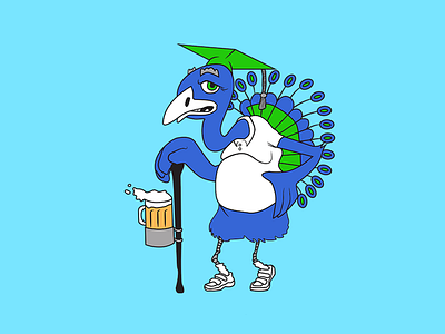 The Old, Beer Loving Peacock animal beer bird design old peacock