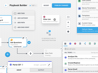 Cybersecurity Workflow Editor 50 shades of light gray buttons design system editor ui