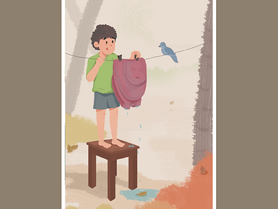 School opening art bird boy brush drawing illustration texture