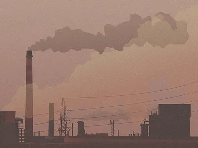 Industrial Сity Illustration air design illustration image interface line orange people pollution simple