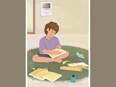 School opening art bird boy brush drawing covering book illustration school texture