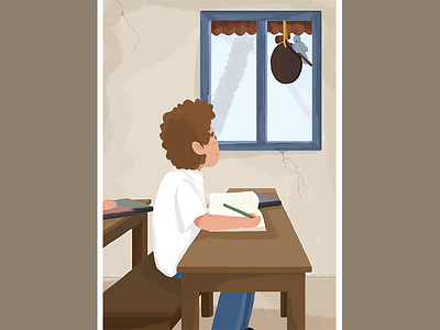 School opening art bell bird boy brush drawing illustration school texture waiting