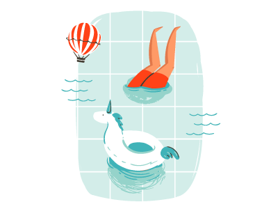 Swimming Pool beach cartoon diving illustrations ocean people sea summer surfing swimming pool unicorn