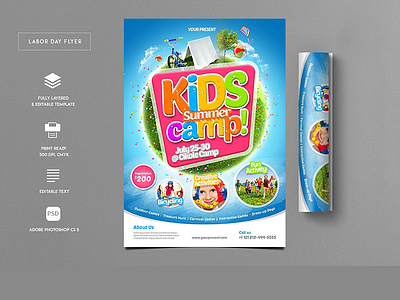 Kids Summer Camp Flyer flyer girls group holiday kid kids kindergaten play school sport summer