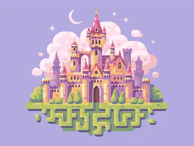Fairytale castle castle cloud design fairy fantasy flat game illustration magic princess tale vector
