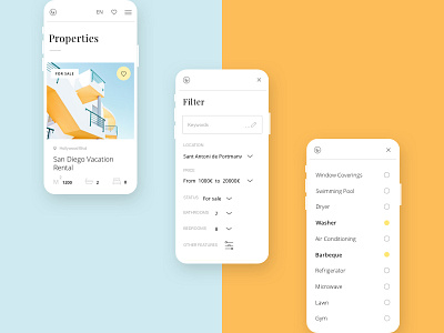 LetUsBuy Properties Mobile design filter ibiza mobile property real estate sketch app ui ux villa