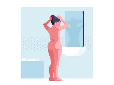 Bath bathroom illustration interior nude woman