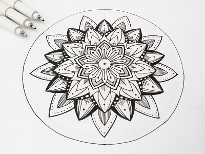 Mandala asbtract bloom circles drawing floral flower ink lines mandala star zentangle