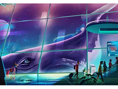 Airport airport character design color flying graphic illustration landscape motion graphics nature tree whale work