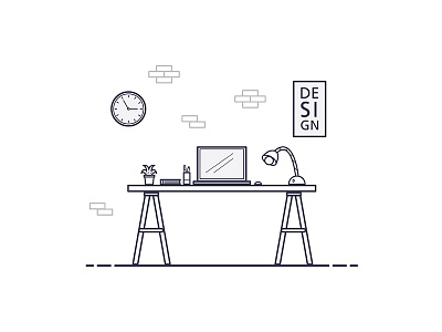 Home work station 01 clock design desk home lamp laptop minimal station vector