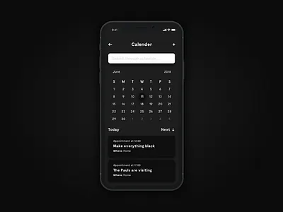 Calendar - Daily UI 038 app black calendar interface simpel ui user