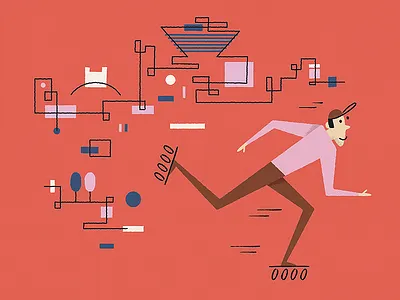 City Skater abstract city illustration in line skater