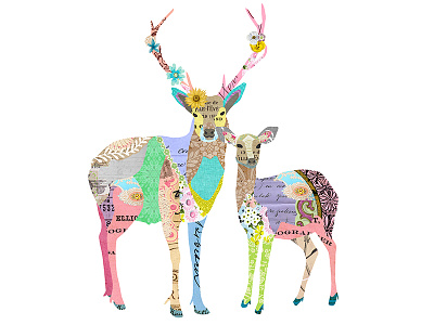 Pastel Deer Collage animal collage animals collage collage illustration deer digital collage illustration pastel vintage paper