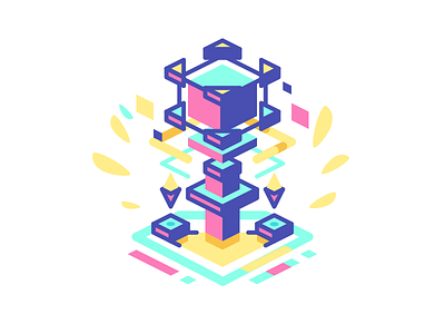 Framework Tower 3d cube flat frame illustration isometric lines minimal tower