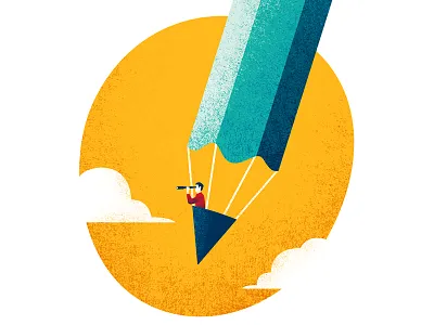 A Journey of Discovery balloon branding conceptual corporate editorial illustration imagination minimalist pearson pencil sky surreal