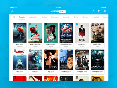 CinemaHall App app app design ipad minimal product design simple design tablet ui ux web