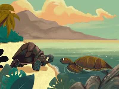 The Tortoise And The Turtle beach digital illustration sea tortoise turtle