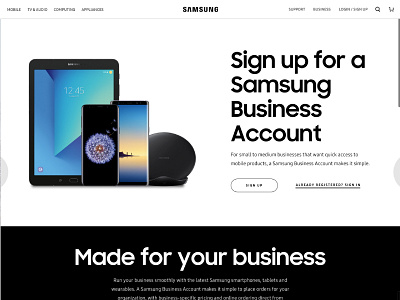 B2B Landing Page design layout ecommerce landing page marketing material samsung