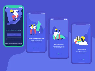 Surfy Onboarding carousel custom flat illustration onboarding ui ux