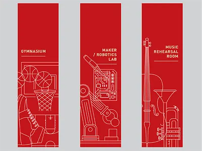 Middle School Room Signage basketball cello circuit board hi tops maker robot robotics school trumpet