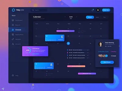 TNQ Dashboard Schedule Page calendar darkdashboard dashboard events form schedule uidesign uxdesign