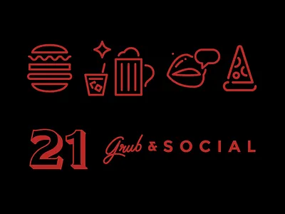 21 Grub & Social Dribbble beer branding burgers food icons nightclub pizza social