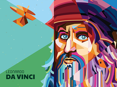 Leonardo Da Vinci illustrator inventor leonardo da vinci pop art portrait poster renaissance vector wpap