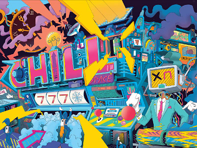 Chill out 777 arcade businessman character chill flcl ice photoshop slotmachine space time