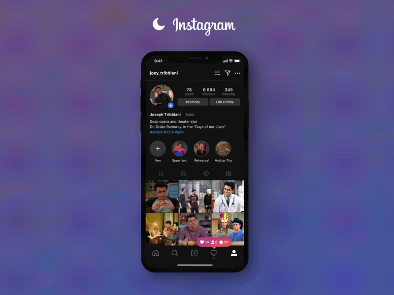 Instagram Dark UI + UX Improvements animation app dark ui design instagram ios ui user experience user interface ux