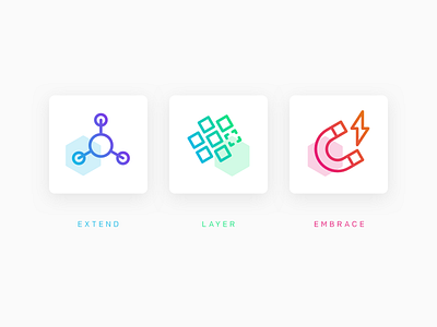 Hex-icons api colourful ecommerce gradient hexagon iconography icons isometric marketing moltin product web