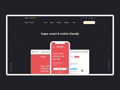 MatrixMedia Header Design dark header matrix mobile tech web