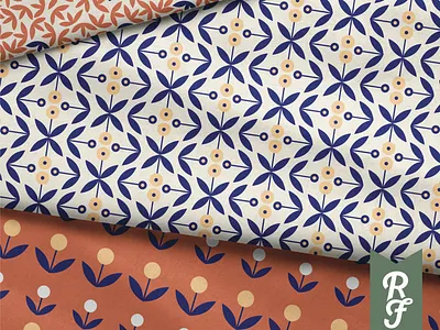 Geofloral floral flowers geometric illustration orange pattern patterns textile