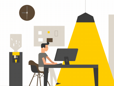 Office 2d aftereffects city clock day flat moscow night taxi yellow