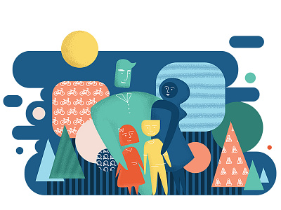 Family bright colors flat illustration lines shapes