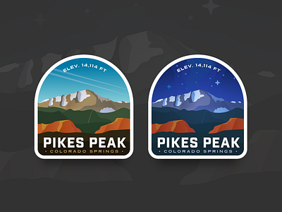 Pikes Peak Badge Comparison badge colorado springs garden of the gods logo mountain nature night