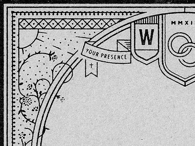 Work in Progress crest cross flowers invite lines plants rings shield sketch sun vines wip