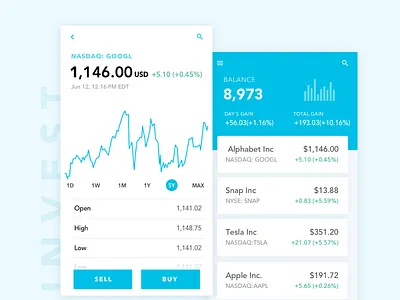 Investment APP card dashboard finance investment money number product stock trend visualization