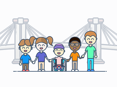 Holding Hands in Friendship brooklyn bridge friends holding hands illustration kids