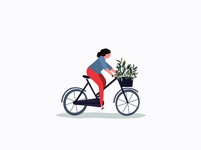 Just riding along bicycle graphic illustration plants vector woman